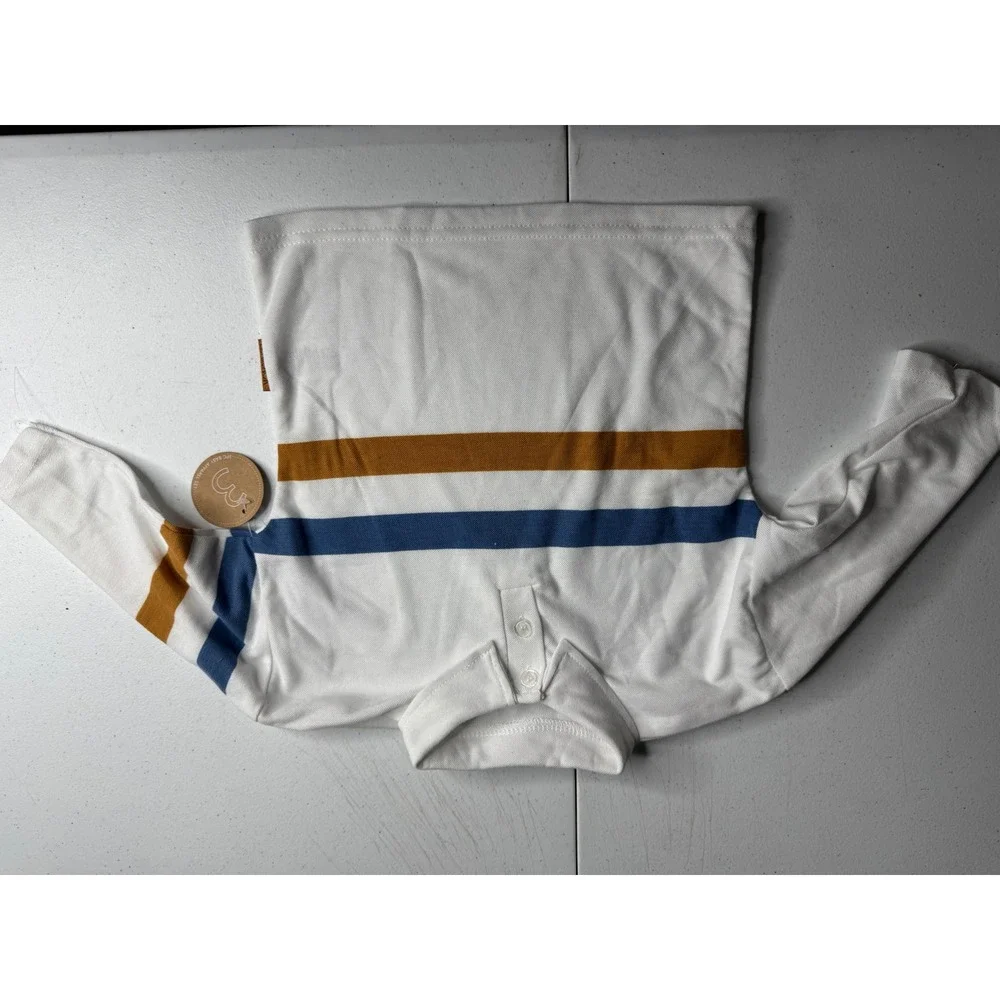 Lila & Jack Boys White Striped Long Sleeve Polo Shirt‎ 18-24M New